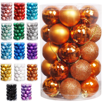 Lulu Home Halloween Ball Ornaments, 34 Ct 1.57" Pre-Strung Hanging Ornament Decorations, Shatterproof Plastic Balls for Holiday Party Wreath Garlands Trees, Orange