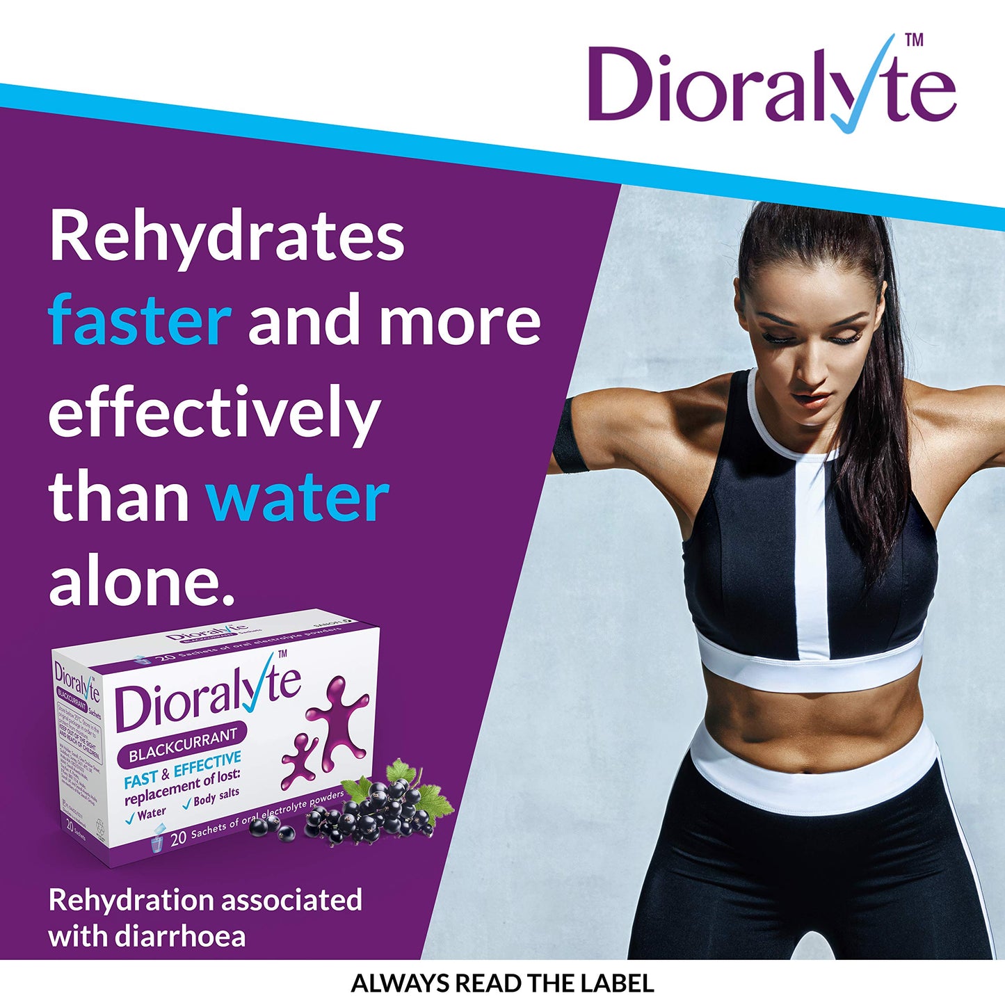 Dioralyte - Fast and Effective Supplement Treatment for Reducing Dehydration and Replacing Electrolytes (mineral salts) of Lost Body Water and Salts- Blackcurrant Flavour - 20 Sachets