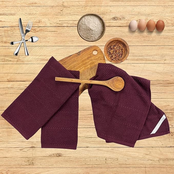 Purple Burgundy Wine Kitchen Hand Dish Towels: Oversized 28" x 18", 100% Cotton