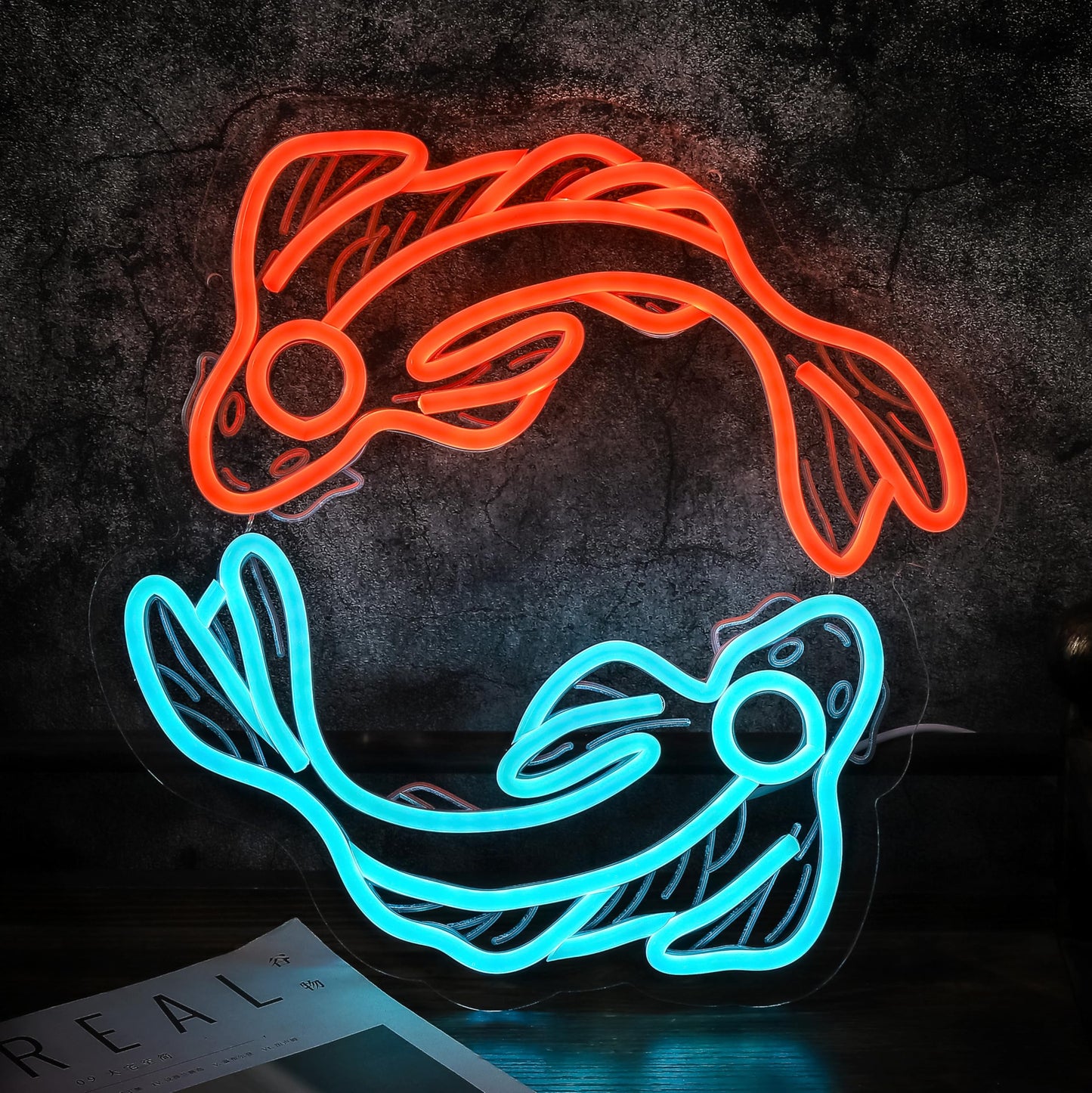 Koi Fish Neon Sign Animal in Sea LED Light up Fish Family Interior Wall Decor Fancy Carp Lucky Charm Neon Lights Hanging Bedroom Home Family Office Business Store Shop