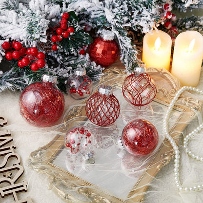 CristBest 30ct Christmas Ball Ornaments-60mm/2.36" Shatterproof Clear Plastic Xmas Balls Baubles Set with Stuffed Delicate Sparkling, Hanging Christmas Tree Decorations (Red)