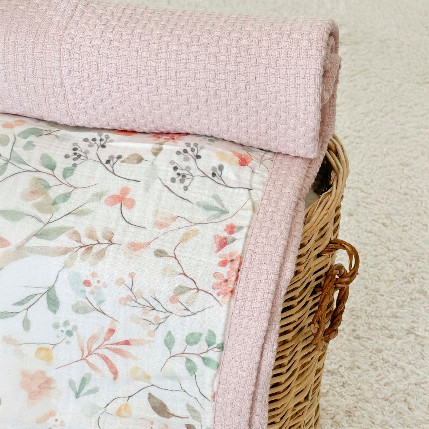 Mouliss Personalized Baby Blanket with Name – Handmade 100% Organic Cotton Newborn Gift | Custom Knit Blanket for Boys, Girls, Kids & Baby Showers (Petal Pink/Petal Whispers)