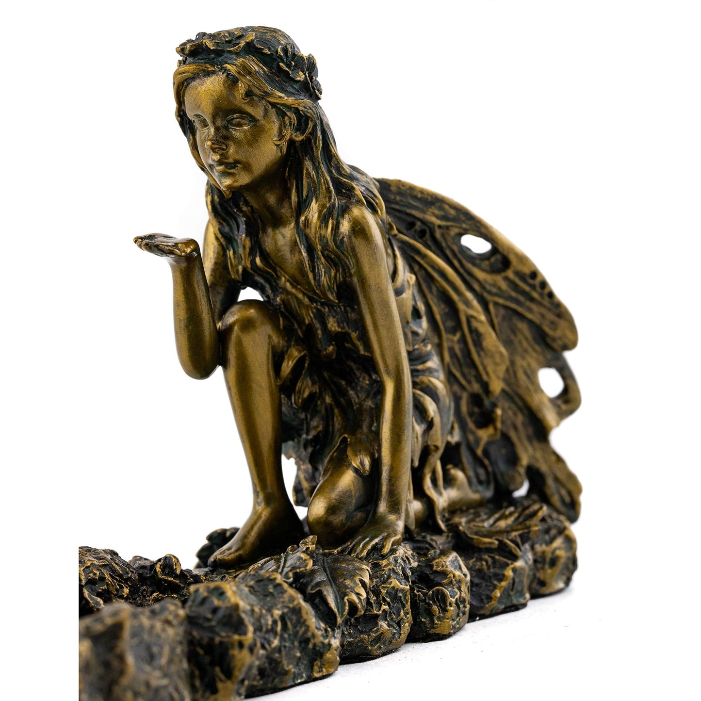 Top Collection Fairy and Mushroom Incense Holder-Hand Painted Mythical Creature with Bronze Finish Look - 10-Inch Collectible Figurine