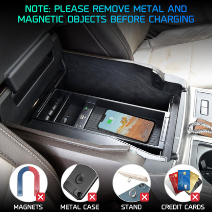 POKIAUTO Wireless Charger for F150 2009-2023, Center Console Organizer Box Fast Wireless Chargering with USB-A USB-C Port for Ford F150 2009-2021 2022 2023 Accessories