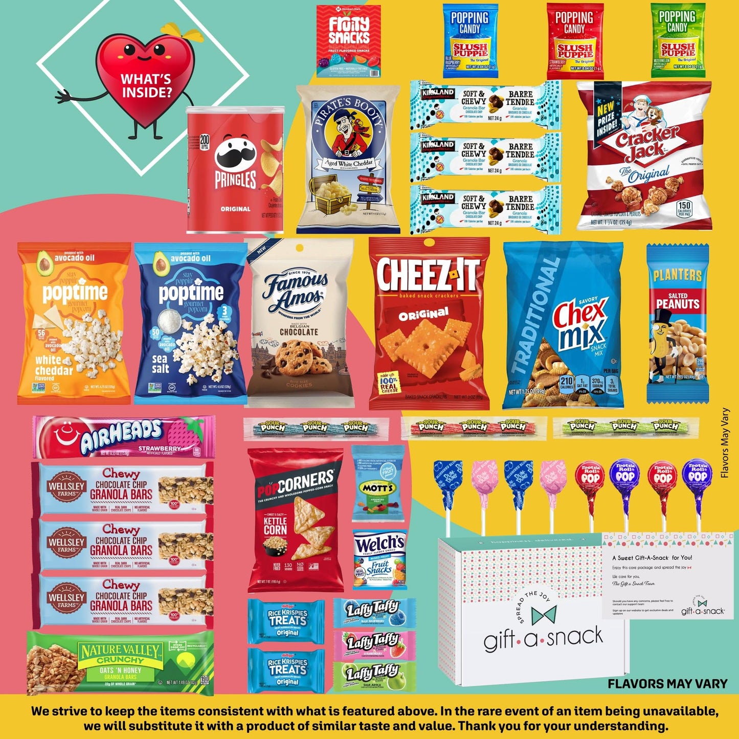 Gift A Snack - Mothers Day Treats, Snack Box Variety Pack Care Package + Greeting Card (40 Count) Birthday Sweet Treats Gift Basket, Candies Chips Crackers Bars Office Food Assortments & Variety Gifts