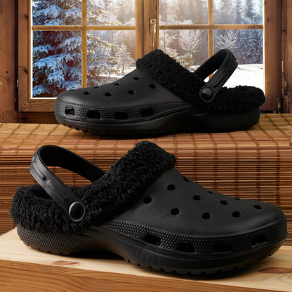 CityComfort Men's Teens Clogs Winter Classic Fleece Lined House Shoes - Warm Garden Shoes Slip On with Strap (Black, 9 UK)