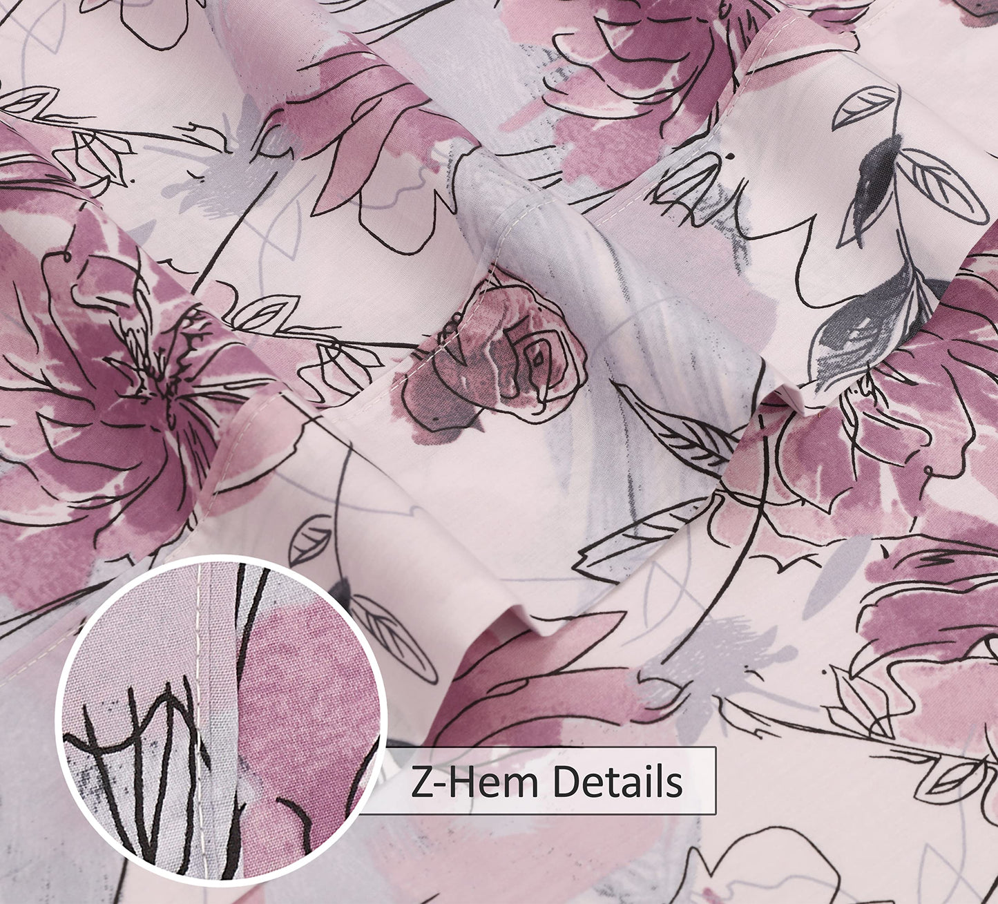 RUVANTI 100% Cotton Percale Sheets King Size – Crisp Cooling Bed Sheets for Hot Sleepers, Deep Pocket 16”, Soft Breathable & Durable Hotel-Style 4 Piece Set, Lilac Floral