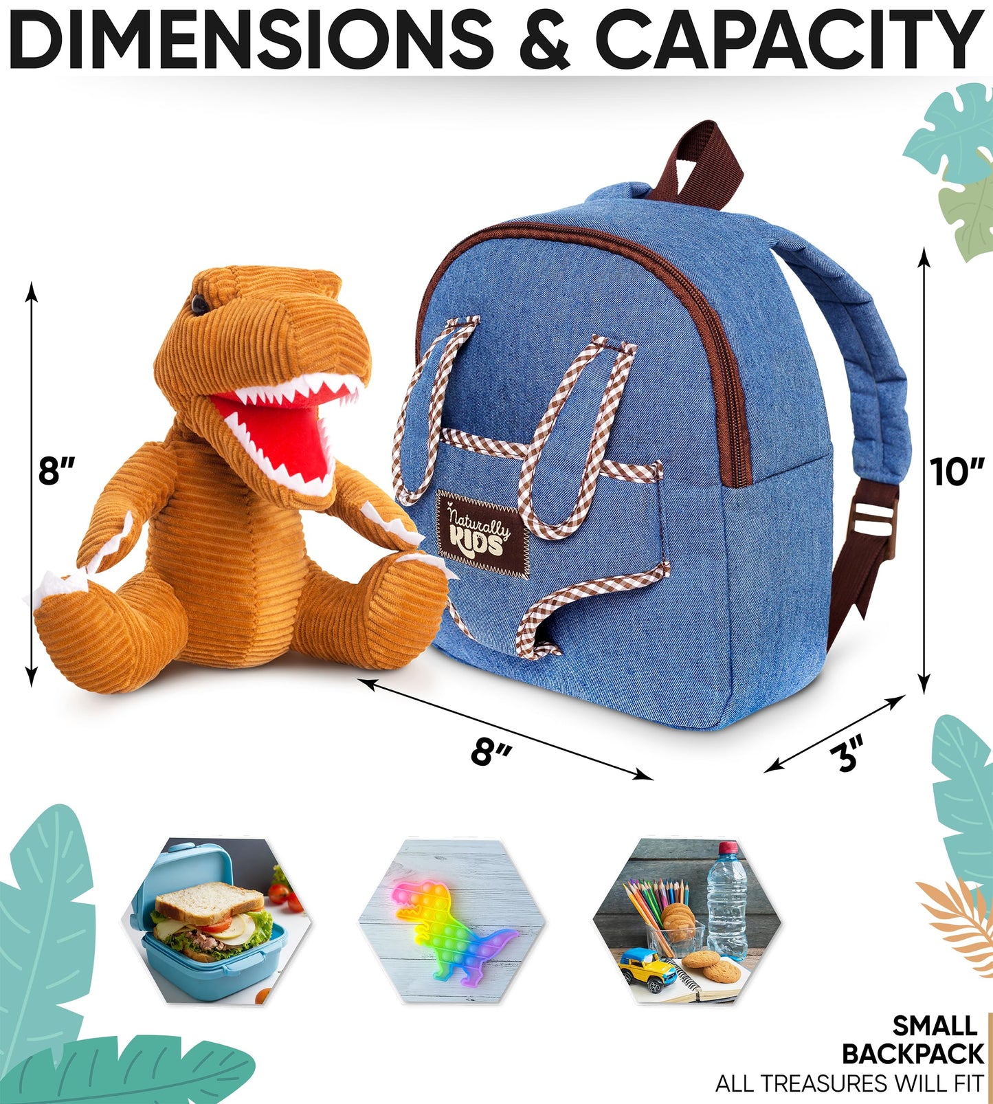 Naturally KIDS Dinosaur Backpack, Dinosaur Toys for Boys, 3 Year Old Boy Gifts, Toddler Backpack