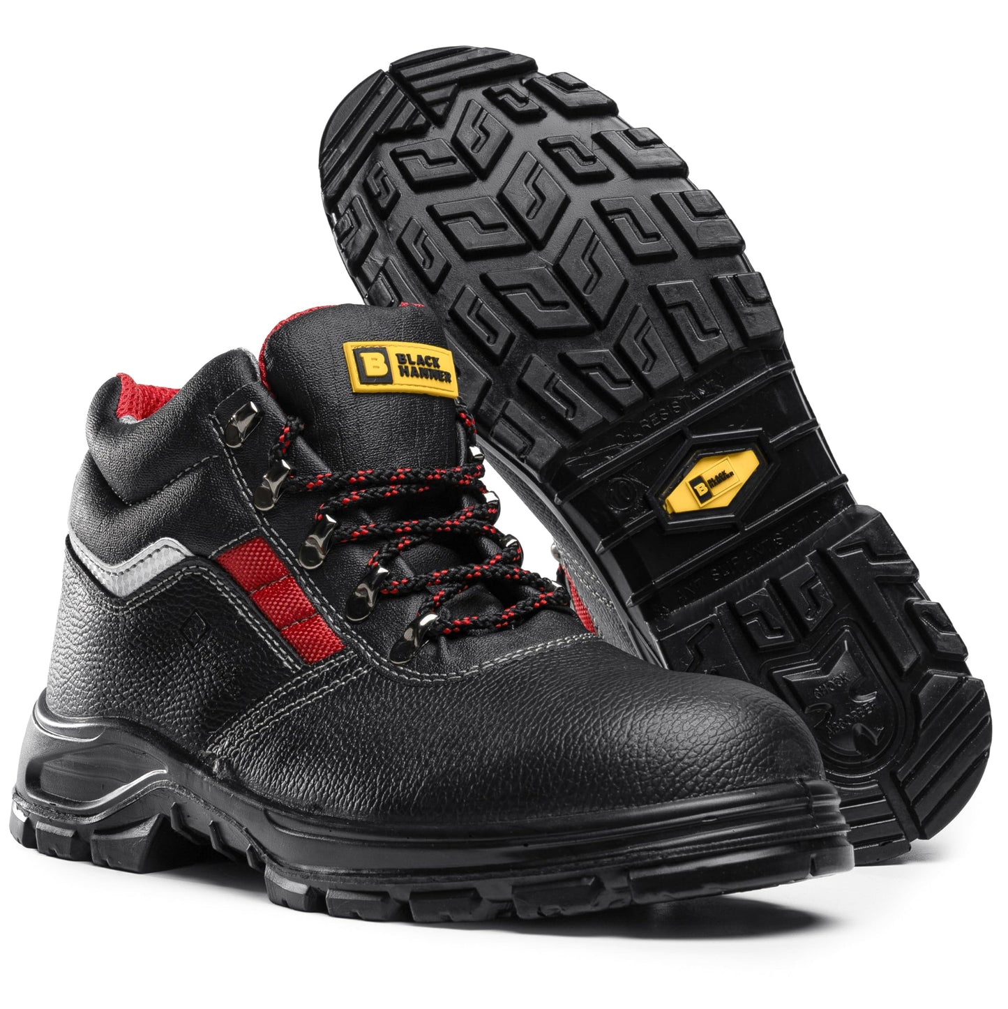 Black Hammer Mens Safety Boots Leather S3 SRC Black Steel Toe Cap Work Shoes Ankle 5993 (11 UK)