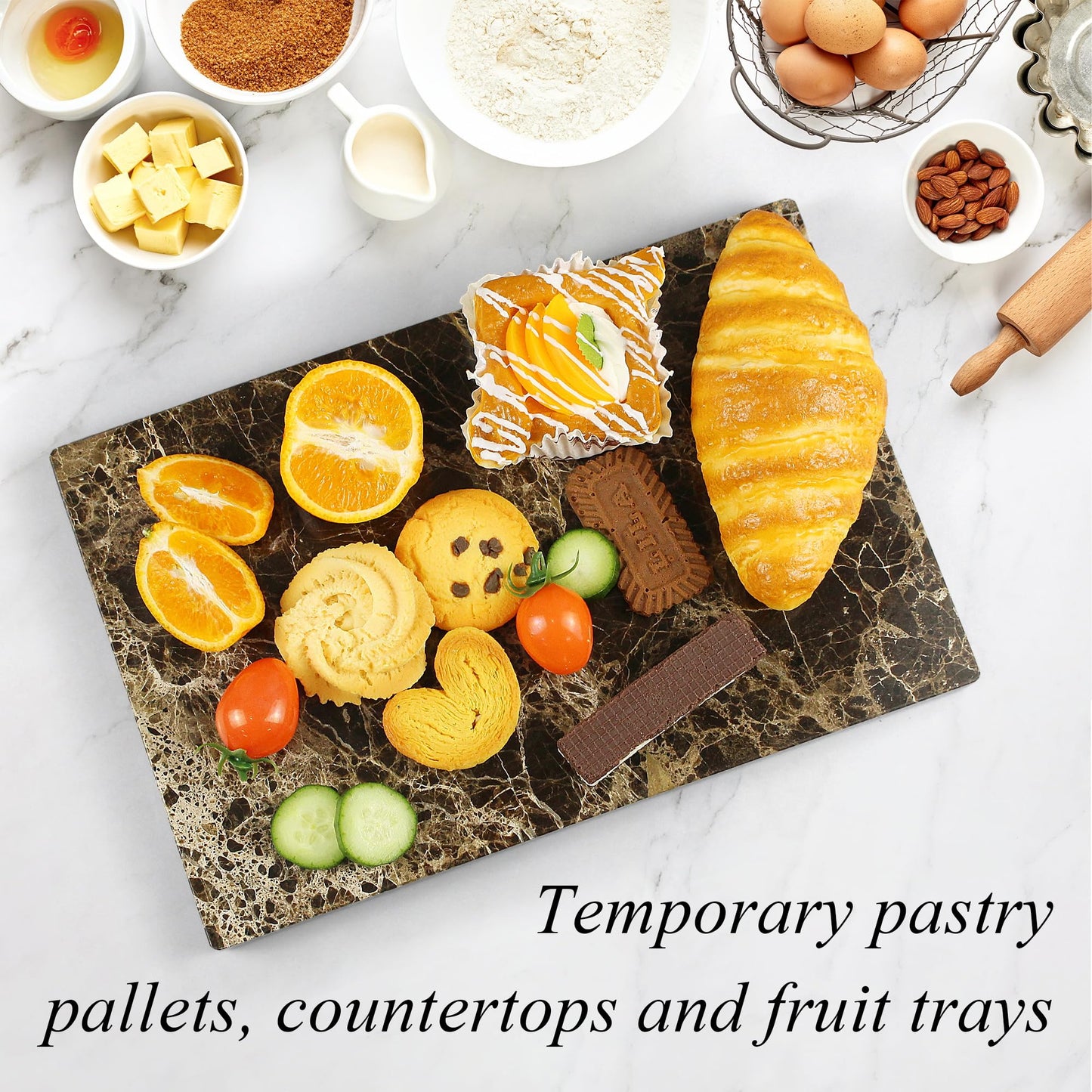 Nature Marble Cutting Board - 12 * 8 Inch Polished Stone Cutting Board Countertop, Stone Charcuterie Tray with Non-Slip Base for Kitchen, Gift for Grill Masters, Baking Lover and Home Chefs (Brown)