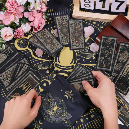 GLOBLELAND 30" Golden Moth Divination Tarot Cloth and Cards Bag Insect Moons Thick Velvet Fabric Tablecloth Mat with Classic Tarot Card Storage Pouch for Wiccan Room Beginner