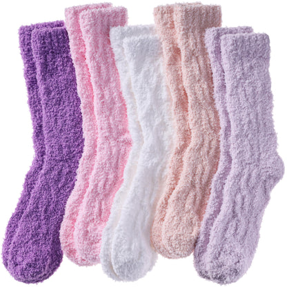 NOCIN COLOR Womens Fuzzy Socks Cozy Fluffy Slipper Soft Winter Warm Home Sleeping Christmas Socks（5 Pairs Solid Color D）