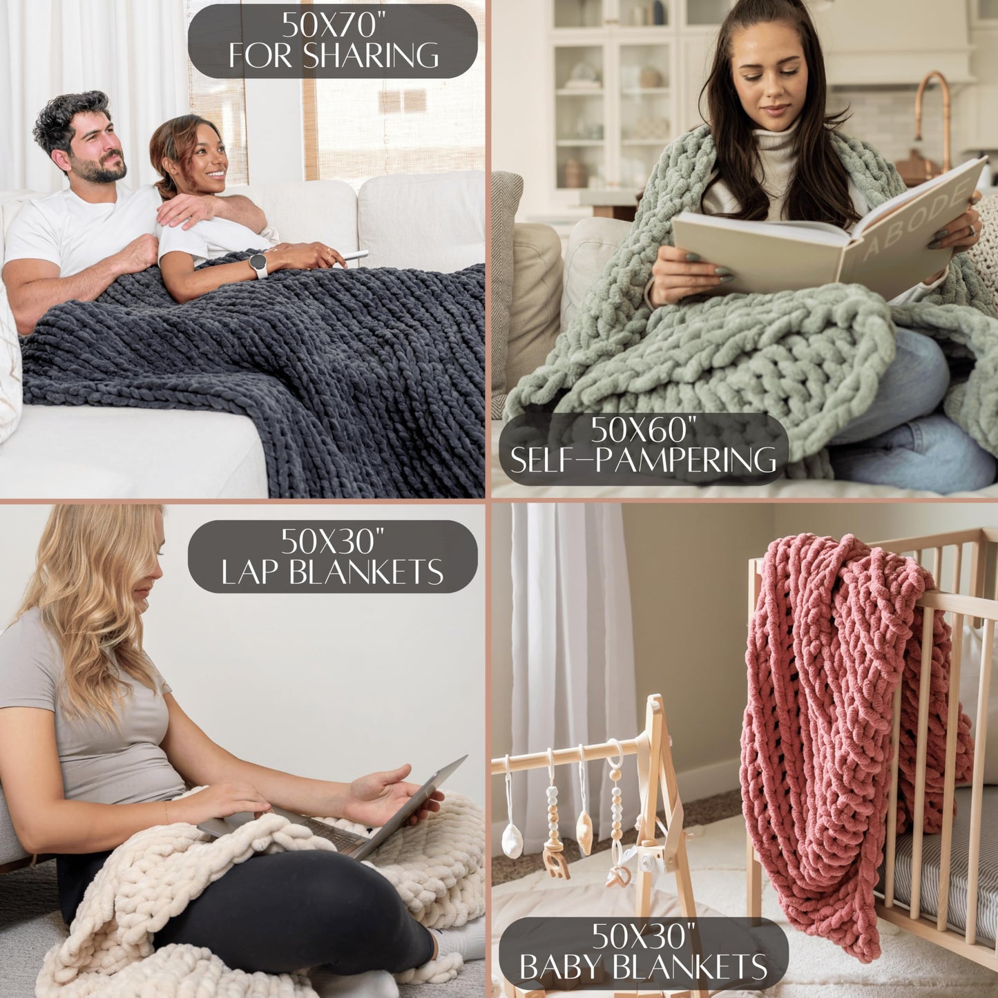 SAMIAH LUXE Chunky Knit Throw Blanket 50x60, Sage Green Chenille Throw Blanket for Couch Bed Sofa, Soft Fluffy Cable Knit Blanket, Oeko-TEX Certified, Machine Washable
