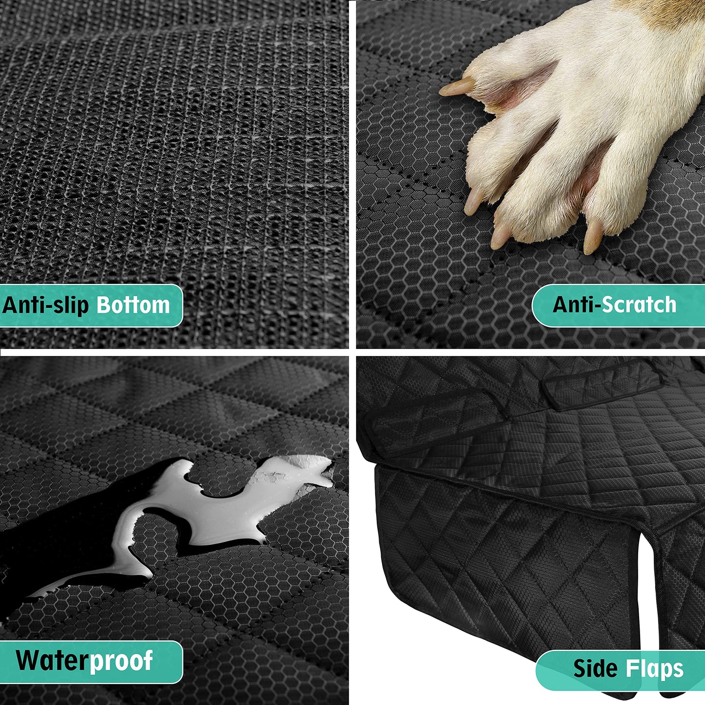 ipuppy Premium Waterproof Car Seat Cover/Protector for Dogs with Armrest Opening - Quilted, Scratch Proof and Non-Slip - Isofix-Compatible - 45 x 133cm (Black)