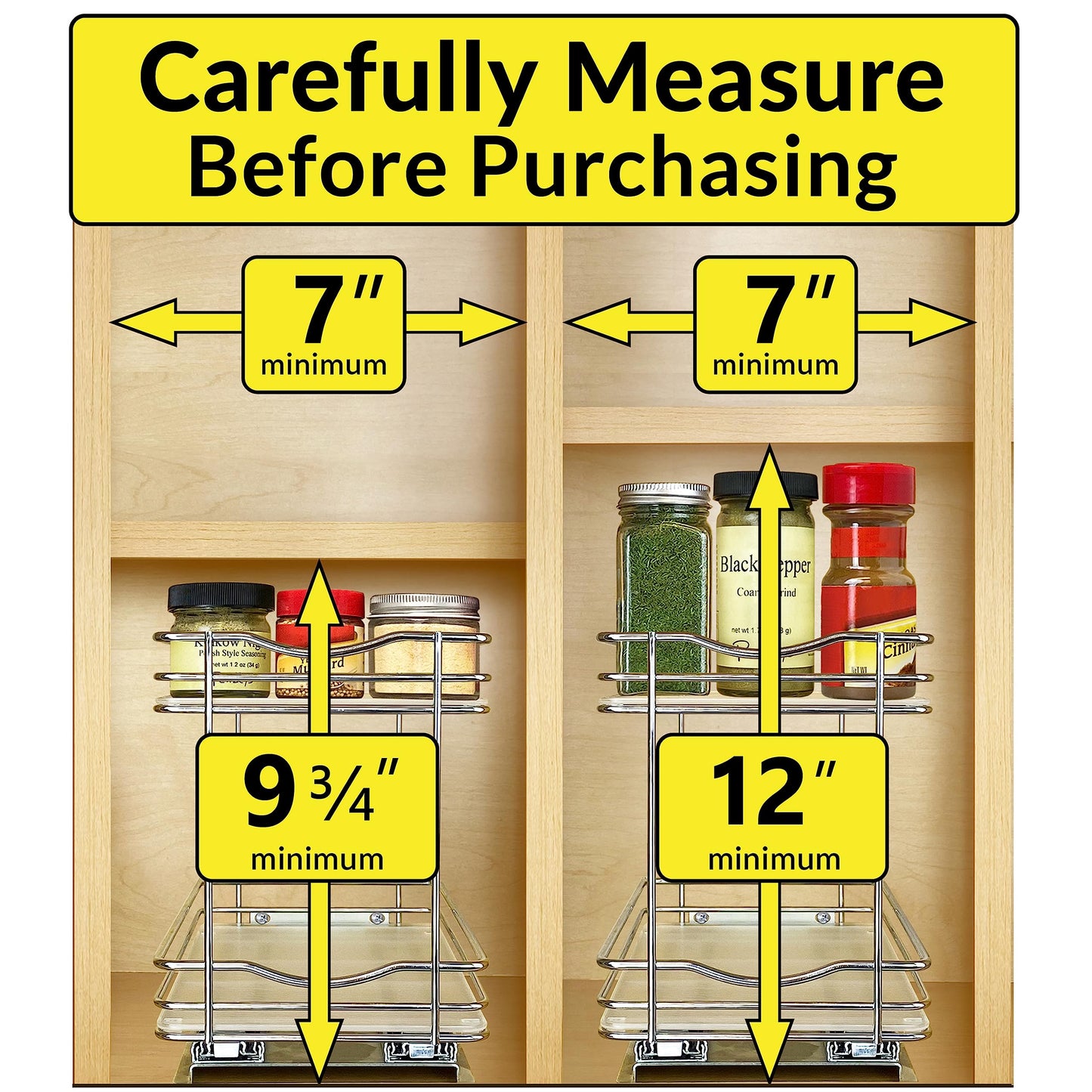 LYNK PROFESSIONAL® Pull Out Spice Rack Organizer for Inside Kitchen Cabinets - 4-1/4 inch Wide - Slide Out Drawer – Chrome Sliding Spice Cabinet Organization Shelf Racks - 2 Tier