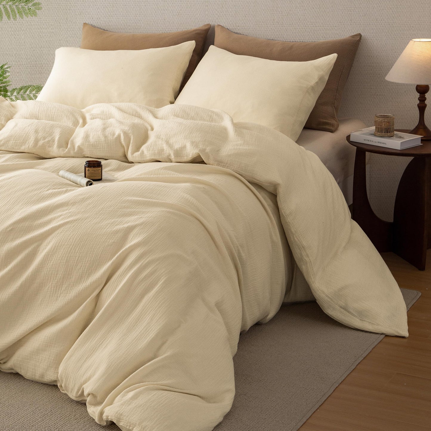 AGSIT Muslin Duvet Cover 100% Washed Cotton, King Size Duvet Cover Set Linen Like, Minimalist Soft Comforter Cover 3 Pieces, Lightweight Gauze Duvet Cover with 2 Pillowcases, 90”x104”, Cream White