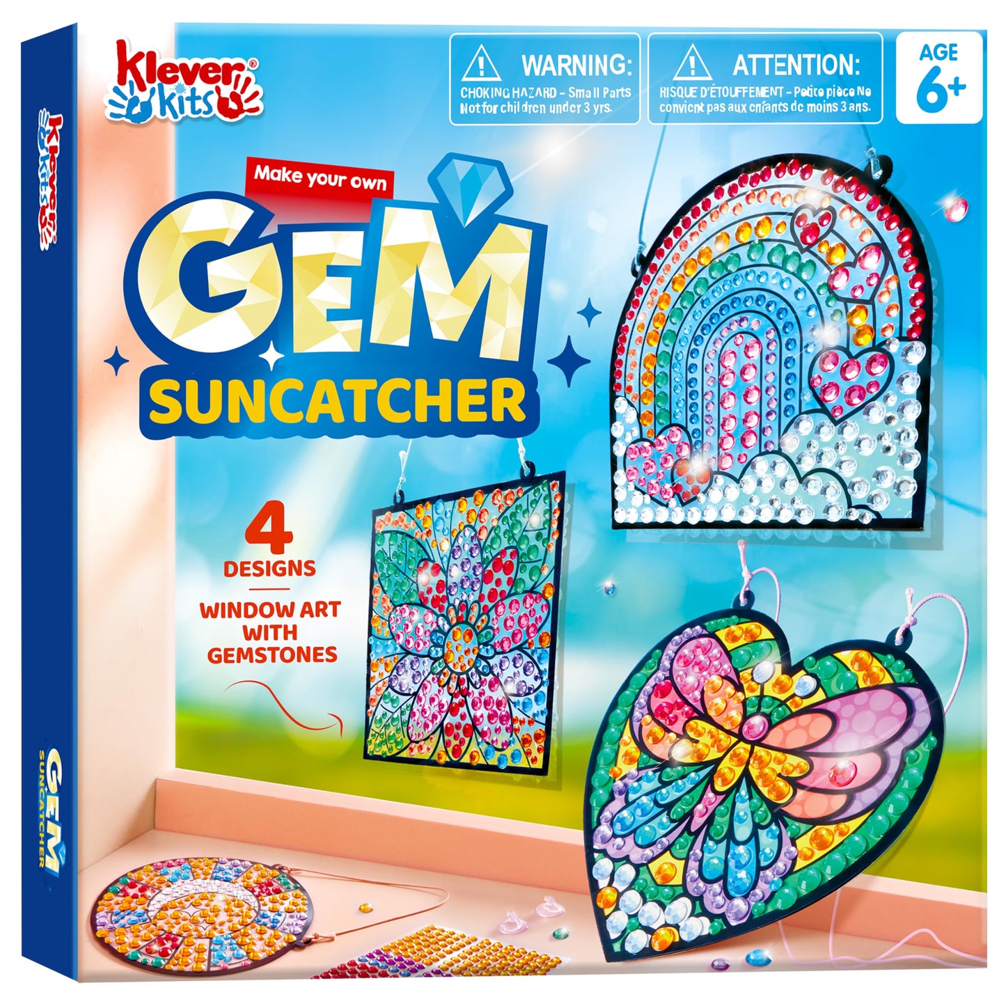 Klever Kits Suncatcher Craft Kit for Children,4 Designs Arts and Crafts for Kids Age 6 7 8 9-12,Gem Diamond Painting Craft Kits,Window Gem Art Set,Birthday Gift for Girls Age 6-12