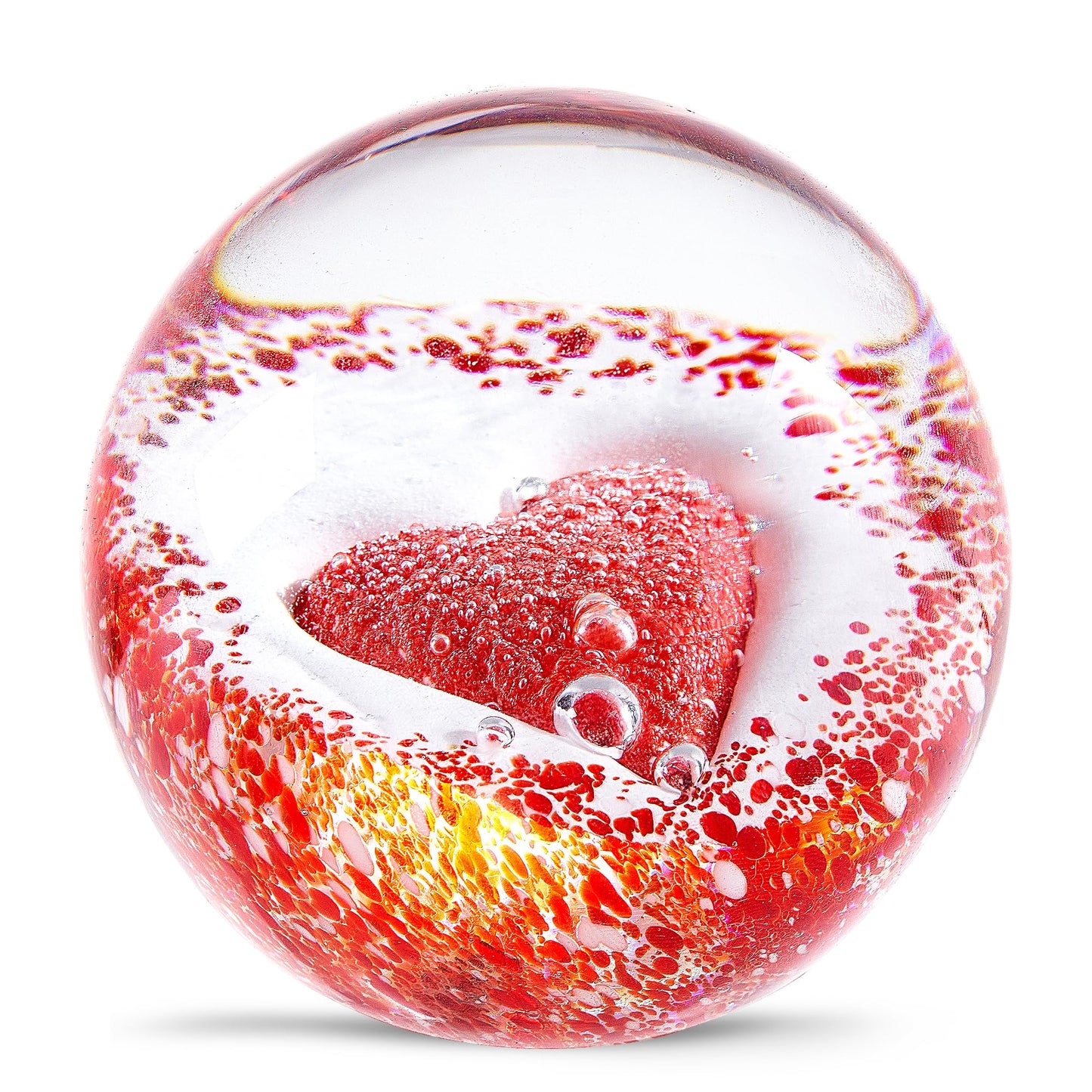 Hand Blown Glass Red Heart Paperweight ball for Birthday Gift,Home Decor Collectible,Office Decor Lovers.