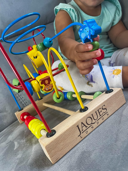 Jaques of London Activity Cube | Premium Wooden Activity Cube for Toddlers with Bead Maze and Abacus | Fun and Educational Bead Maze Toy | Wooden Activity Table for Early Learning | Since 1795