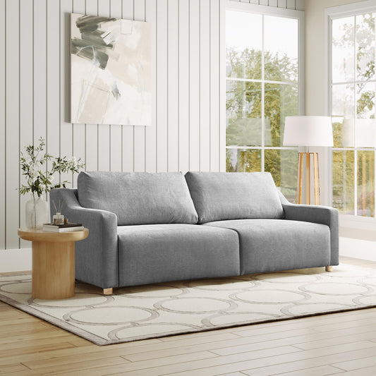 Serta Glendale 90.2" Queen Size Wall-Hugging Convertible Sofa, Dreamcoil Comfort, Chenille Fabric, Grey