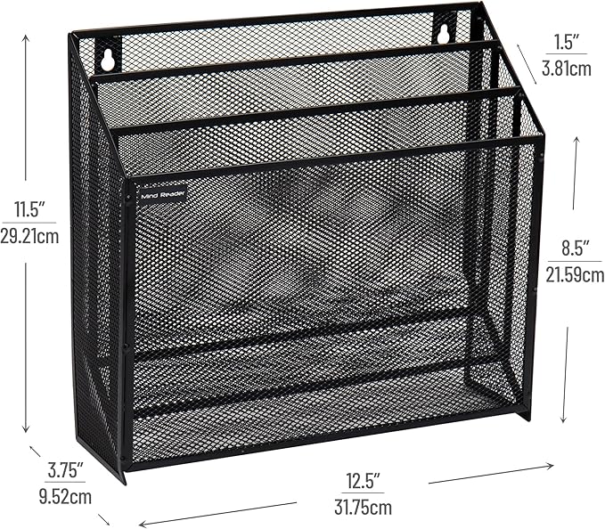 Mind Reader Vertical File Storage, Desktop Organizer, Wall Mount, Metal Mesh