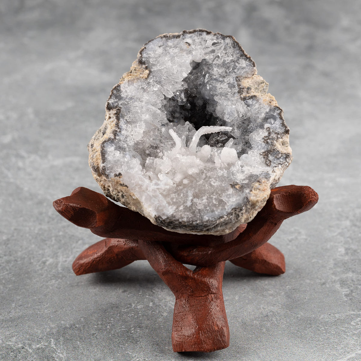 Wish Well 2 Piece Wooden Tripod Stand - 4" & 6" Hand-Carved Room Decor Holder ~ Ideal for Abalone Shell, Decorative Bowl, Crystal Ball, Sphere, Geode ~ Wood Display Stand & Perfect Crystal Holder