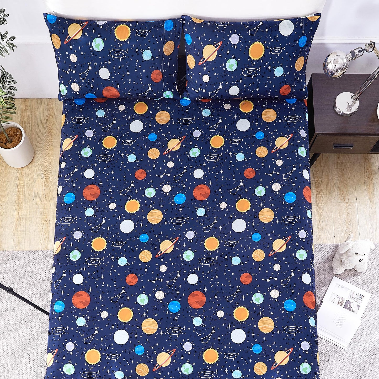 CozySmile Full Sheet Set Kids,4 Pieces Breathable Soft Microfiber Bedsheets for Child Boys, Oeko-TEX, Anti Pilling Deep Pockets Easy Care Bed Sheets, Planet
