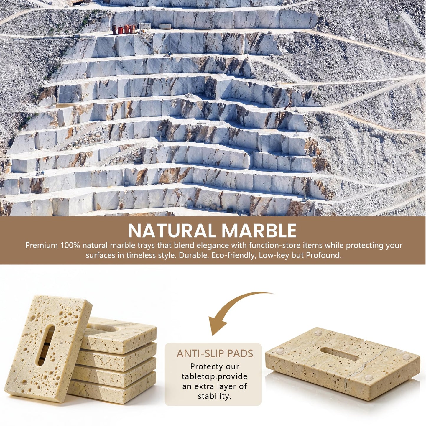 Natural Marble Soap Dish for Shower Stone Tray Small Bar Soap Holder with Self Draining | Non-Slip, Luxury Bath Room Accessories, Sponge Dish Scrubbers Tray for Kitchen Sink Counter Top (Travertine)