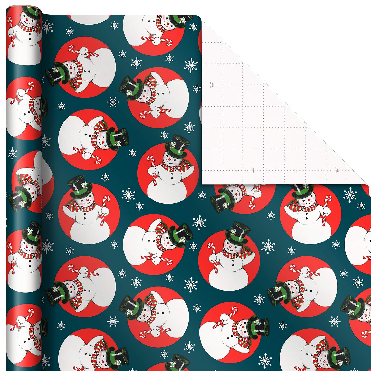 Hallmark Vintage Christmas Wrapping Paper Cut Lines on Reverse (3 Rolls: 120 sq. ft. ttl) Dancing Santas, Classic Snowman, "Merry, Jolly, Happy, Peace"