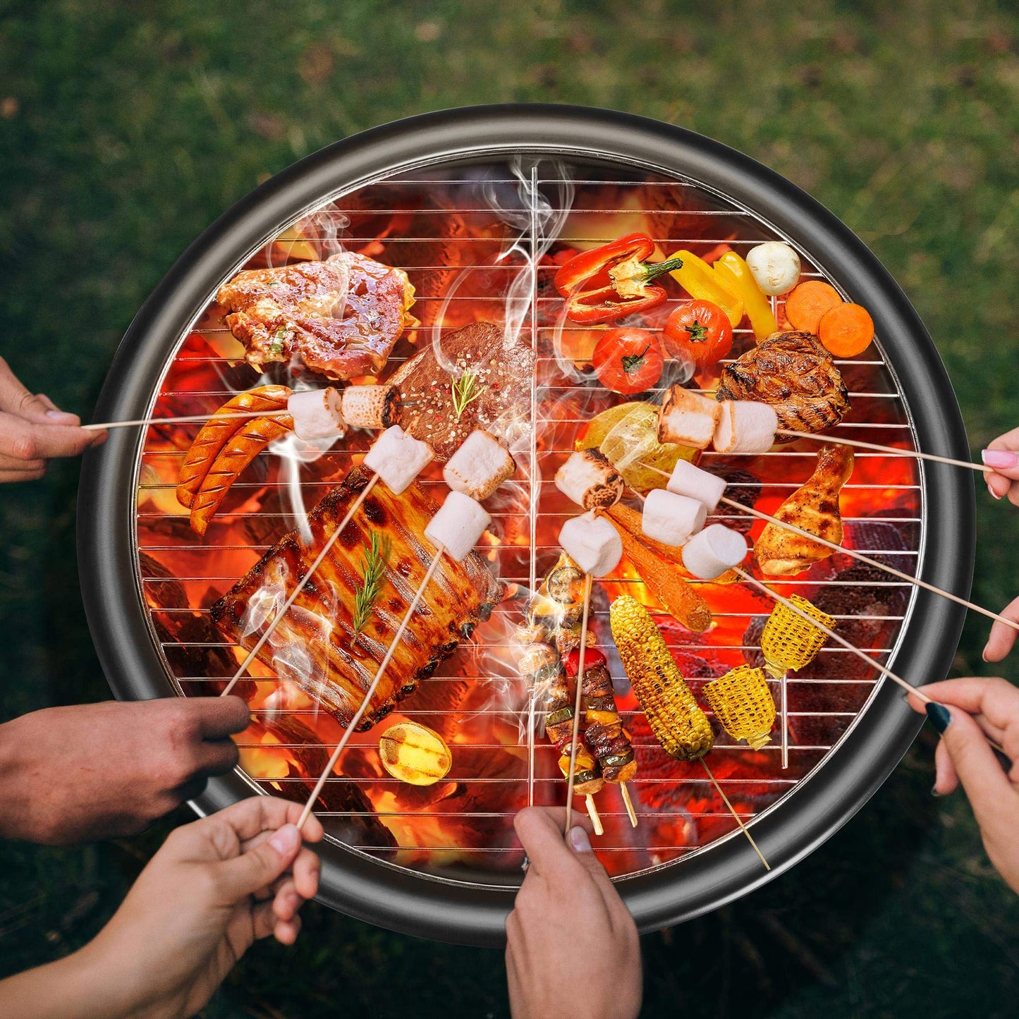 Yaheetech Round Steel Fire pit for Garden Fire Bowl Outdoor Fire Pit Charcoal Log Wood Burner Patio Heater with Mesh Screen Cover & Poker for Camping Bonfire Picnic