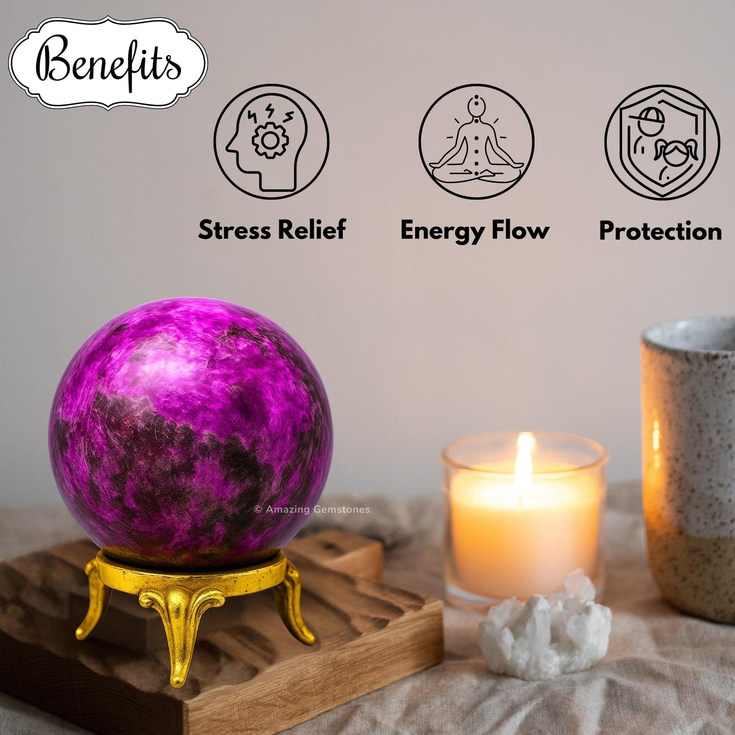 Amazing Gemstone Cobalt Calcite Crystal Ball with Stand - 1.5 Inches Crystal Sphere Meditation Balls for Witchcraft and Decorative Balls