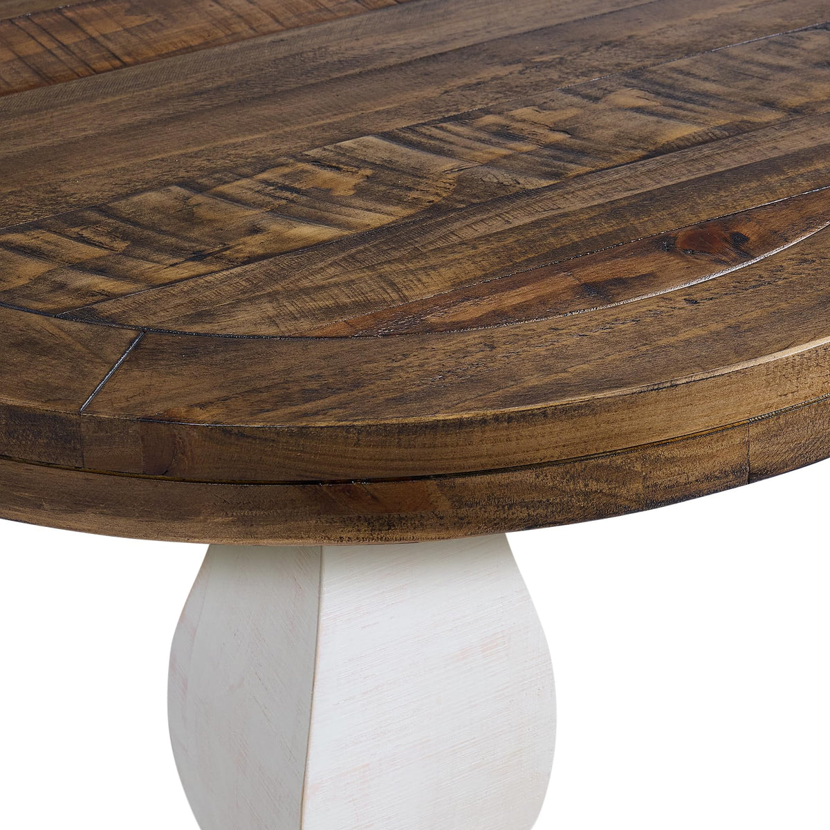 Napa Solid Wood Farmhouse Rustic Reclaimed Natural and White Stain Round End Side Accent Living Room Table, Nightstand Bedside 26" W x 26" D x 25" H