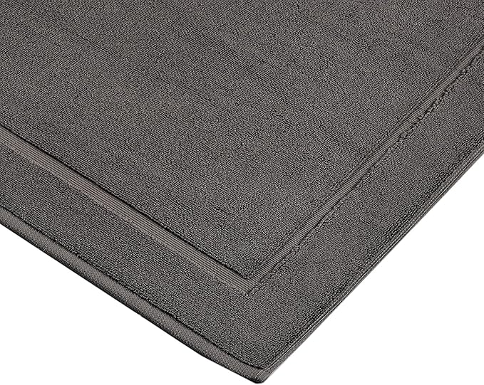Hawmam Linen Cool Grey Bath Mats, 21 x 34 inches, Banded Design, Highly