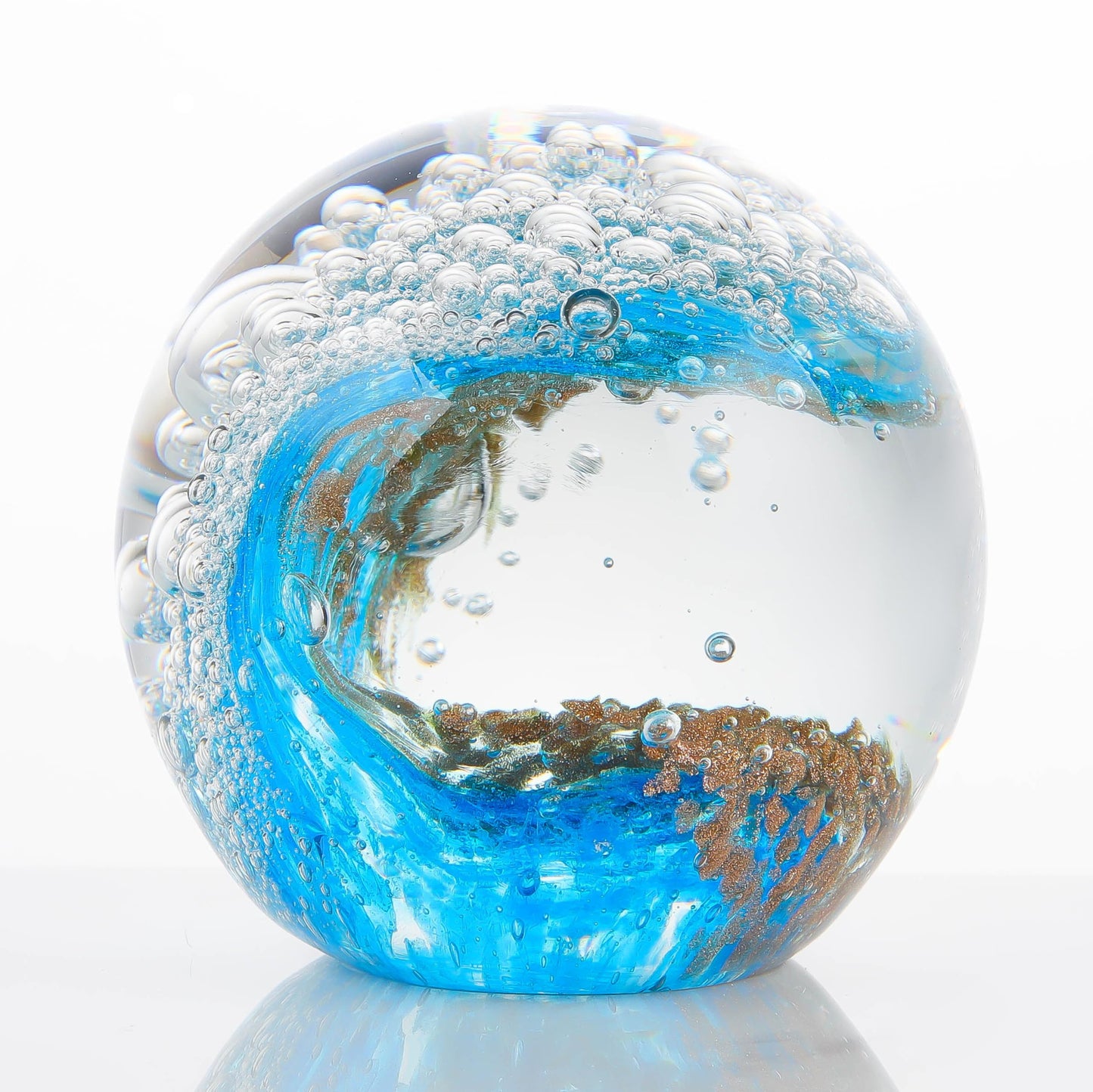 Enjinkail Hand Blown Ocean Waves Crystal Ball - Glass Collectible Figurines Spere - Paperweight Glass Ball Aquarium DecorOffice Decor Ocean Lovers