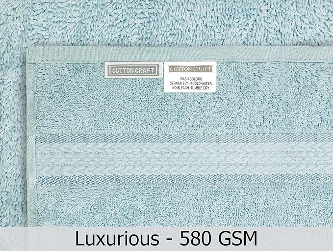 Cotton Craft - 6 Pack - Ultra Soft Extra Large Hand Towels 16x28 Light Blue -