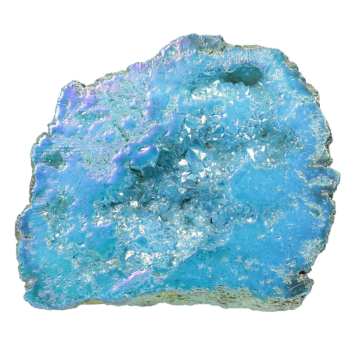 Amogeeli Irregular Titanium Coated Crystal Geode Cluster Mineral Specimen Decoration for Home & Office, 100-200g