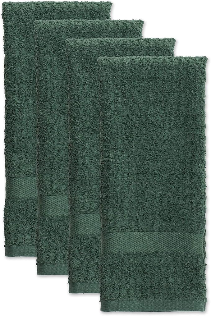DII Basic Terry Collection Waffle Dishtowel Set, Solid Dark Green, 4 Piece