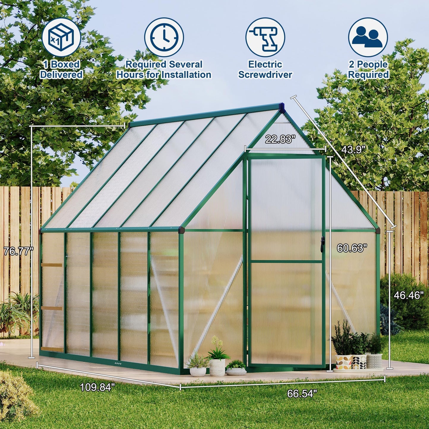 6x9 ft Polycarbonate Greenhouse with Aluminum Frame, Walk in Greenhouse with Adjustable Roof Vent, Heavy Duty Green House for Outside Garden Backyard, Easy Assembly, Green
