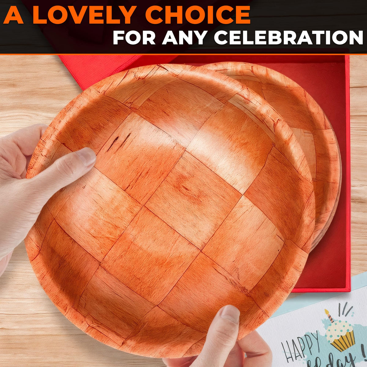 Wooden Salad Bowl Set of 6 – 7.9"x2" Wooden Bowls for Food, Lightweight Design with Smooth Finish, Easy to Clean & Stack – Wood Bowl for Salads, Fruit, Snacks, Desserts, Pasta Sides, Party & Brunch
