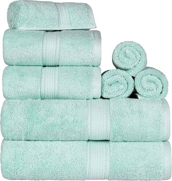 SUPERIOR Egyptian Cotton Pile 8 Piece Towel Set, Includes 2 Bath, 2 Hand