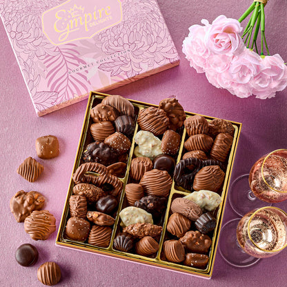 Chocolate Gift Box with Assorted Gourmet Chocolate - Pink Floral Gift Box - Food Gift Basket for Women - Birthday, Thank You, Present Idea for Her, Holiday Gift Baskets by Empire Delights