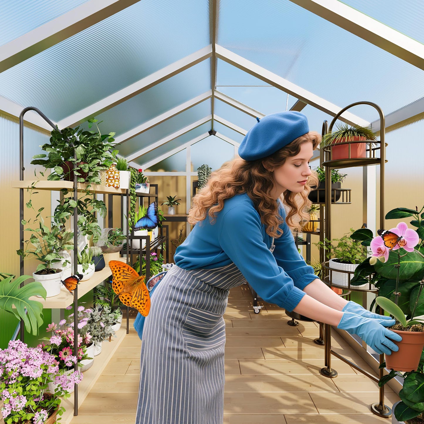 6x8 ft Walk-in Greenhouse, Polycarbonate Panels with Reinforced Aluminum Frame, Large Garden Green House for Planting and Seed Starting, Quick-Assembly Structure with Adjustable Roof Vent