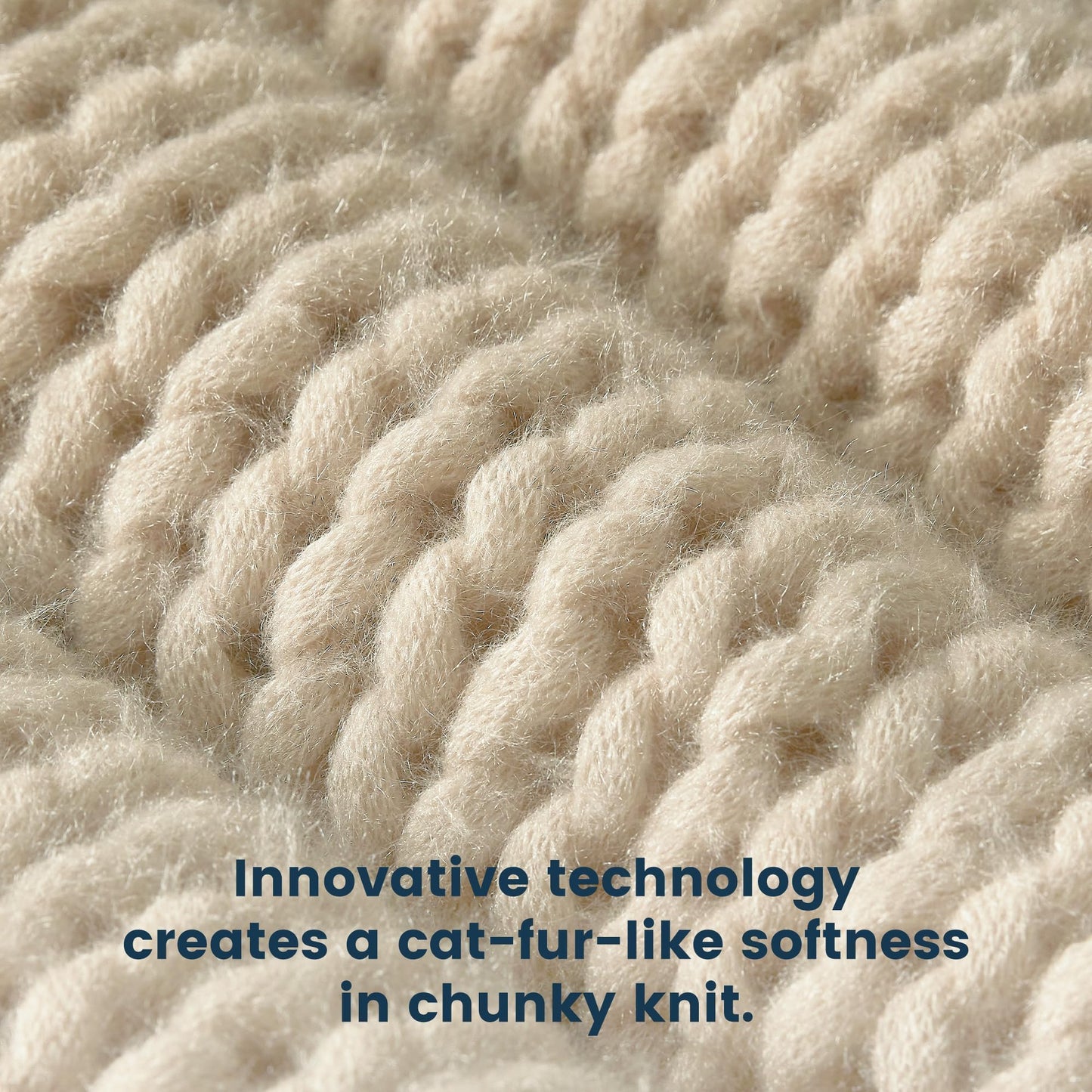 SLEEP ZONE Throw Blanket for Couch - Chunky Knit Hollow Blanket, Throw Blankets for Bed, Handmade Long Plush Cat Yarn, Soft Fluffy Knit Blankets Home Decor (Beige, 40x50in)