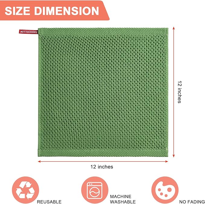 BOOMIBOO 8-Pack Kitchen Dish Cloths, 100% Cotton Waffle Weave, Ultra Soft