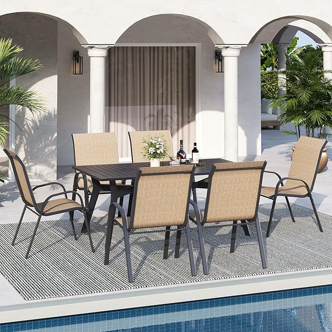 Patio Dining Chair Set of 6, Outdoor Stackable Dining Chairs High Back for All Weather, Patio Furniture for Backyard, Porch, Garden, Pool Deck (Brown)