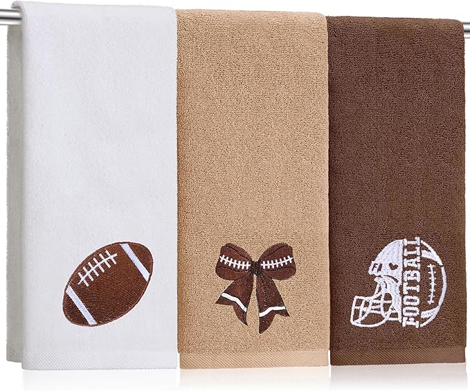 3 Pcs Football Hand Towels for Bathroom Bow Embroidered Bathroom Towels