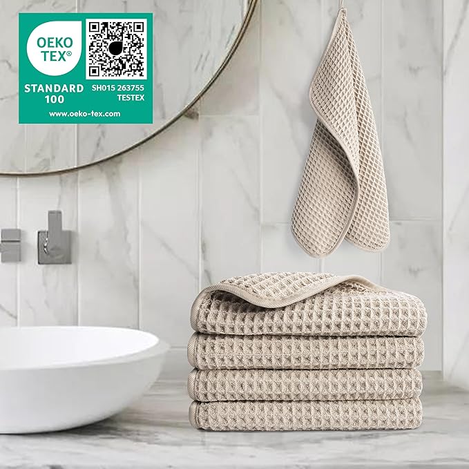POLYTE 430 GSM Microfiber Lint Free Washcloth Face Towel, 13 x 13 in, 4 Pack