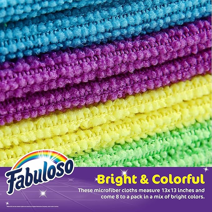 Fabuloso Microfiber Cleaning Cloths, 8 ct, Rainbow Colors | Lint-Free,