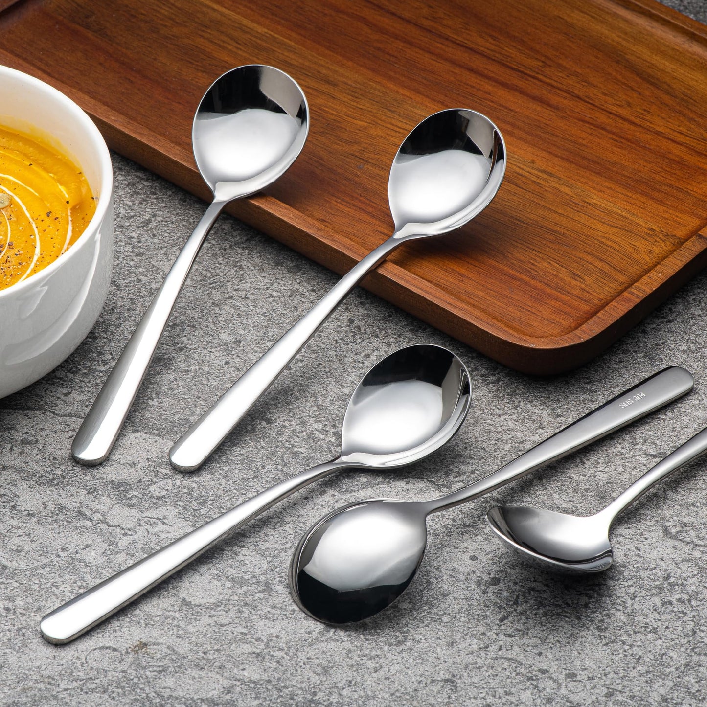 18/8 Soup Spoons, 304 Stainless Steel Spoons Set 8-Piece Heavy Duty Flatware Utensils for Soup Cereal Stew Friuts Dishwasher Safe Eco-Friendly Spoons
