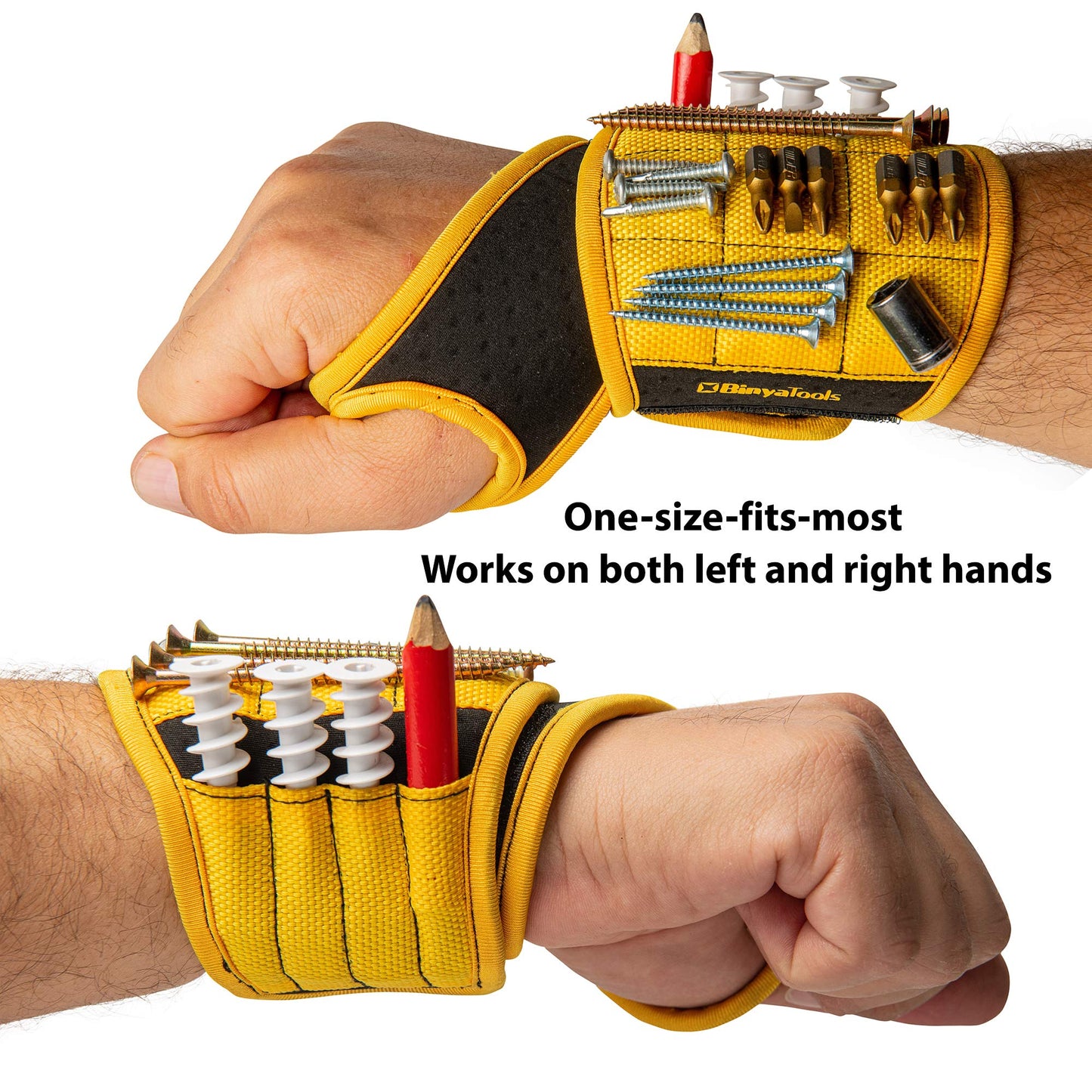 BINYATOOLS Magnetic Wristband with Super Strong Magnets Holds Screws, Nails, Drill Bit. Unique Wrist Support Design Cool Handy Gadget Gift for Fathers, Boyfriends, Handyman, Electrician, Contractor